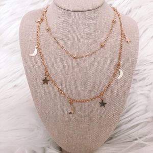 Moon and star layered necklace
